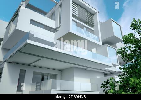 3D rendering of a modern cubic house, close up Stock Photo