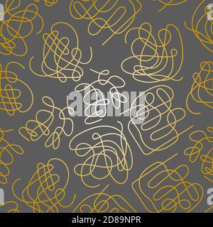 Abstract seamless pattern with golden gradient scribbles on gray background. Vector illustration. Stock Vector