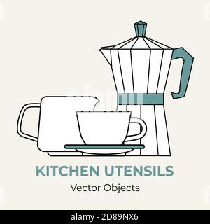 Moka pot coffeemaker cup pitcher simple form vector illustration. Line illustration isolated logo icon cafe menu banner Stock Vector