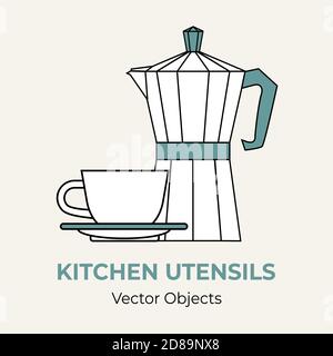 Moka pot coffeemaker cup simple form vector illustration. Line illustration isolated logo icon cafe menu banner flayer Stock Vector