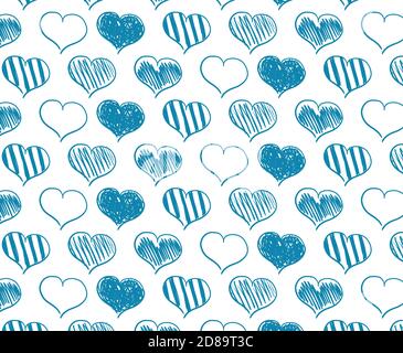 vector seamless pattern of hand-drawn blue hearts Stock Vector