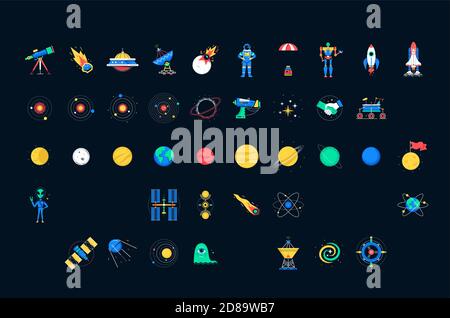 Space objects - colorful flat design style icons Stock Vector