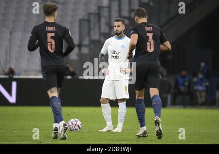 Dario Benedetto of Marseille looks dejected after the third goal of Manchester City during the UEFA Champions League, Group Stage, Group C football  C Stock Photo