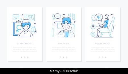 Medical professions line design style web banners Stock Vector