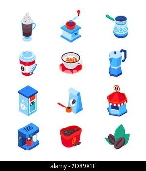 Coffee - set of modern colorful isometric icons Stock Vector