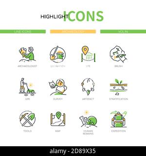 Archaeology - modern line design style icons set Stock Vector