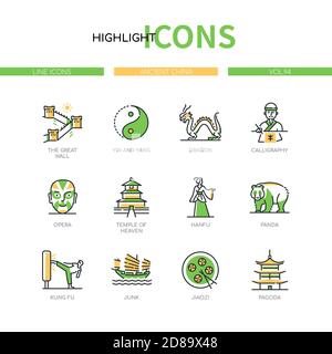 Ancient China - modern line design style icons set Stock Vector