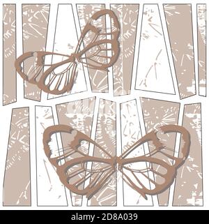 Delicate silhouettes of butterflies on background of geometric pattern. Insects butterflies. Stock Vector