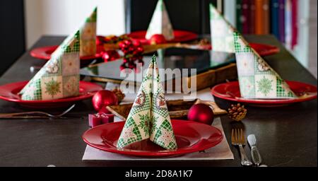 Christmas decoration on a dinner table Stock Photo