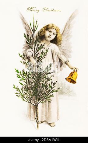 An angel holding a Christmas bell (1912) from The Miriam and Ira D. Wallach Division Of Art, Prints and Photographs: Picture Collection published by E Stock Photo