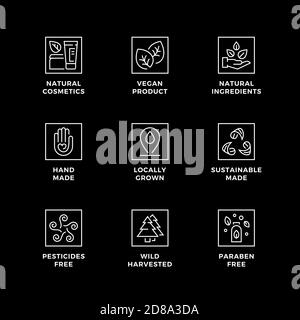 Vector set of design elements, logo design template, icons and badges for eco and bio products. Black and white, line icon set, editable stroke. Stock Vector