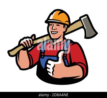 Lumberjack with axe. Lumber, construction, building vector illustration Stock Vector