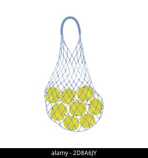 Apples in a string bag. Shopping bag with fruits. Food Delivery Concept. Vector illustration on a white background Stock Vector