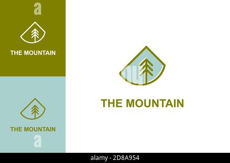 Simple and minimalist mountain logo with pine tree. line art retro style. Stock Vector