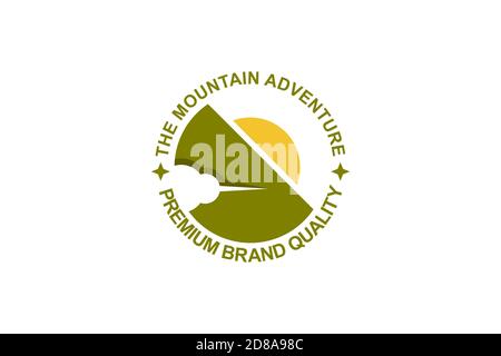 Vector illustration of mountain with sun and cloud on negative space design concept, mountain landscape logo. Stock Vector