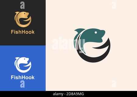 Fish and hook logo design concept, suitable for fishing logo. Stock Vector