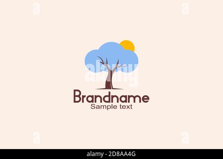 Tree Cloud Logo Design Concept Stock Vector