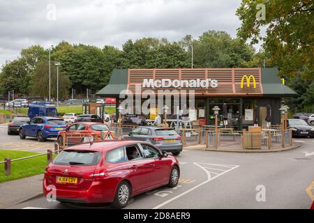 Queue at McDonalds, Bury, Lancashire Stock Photo
