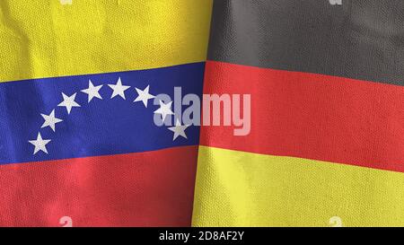 Germany and Venezuela two flags textile cloth 3D rendering Stock Photo