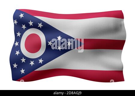 3d rendering of a detailed and textured Ohio USA State flag on white background. Stock Photo