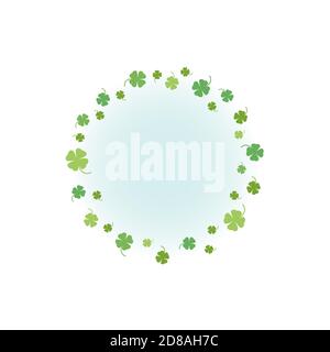 Clover garland on white background. St Patrick day greeting card with shamrock wreath and sky. Irish. Vector flat illustration. Good for text and card Stock Vector