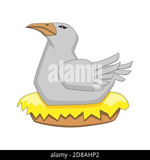 cartoon crow sitting in a nest on a white isolated background. Vector image Stock Vector