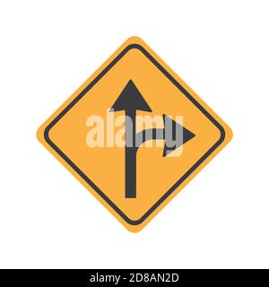 Turn right or proceed straight glyph icon road sign vector illustration in white background. Turn right or proceed straight icon sign Stock Vector