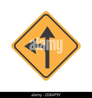 Turn left or proceed straight glyph icon road sign vector illustration in white background. Turn left or proceed straight icon sign Stock Vector