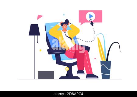 The guy is resting while sitting in a comfortable chair Stock Vector