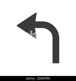 Turn left glyph icon road sign vector illustration in white background. Turn left icon sign Stock Vector