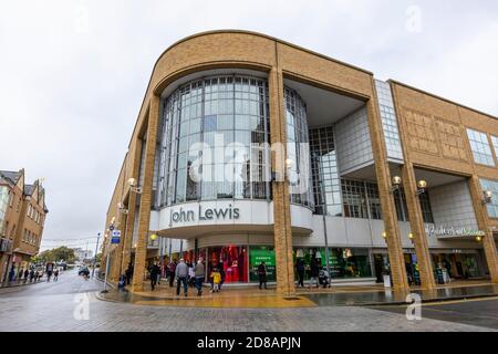 The name of John Lewis above the entrance to its flagship department store in the Greater London Royal Borough of Kingston upon Thames, SE England Stock Photo