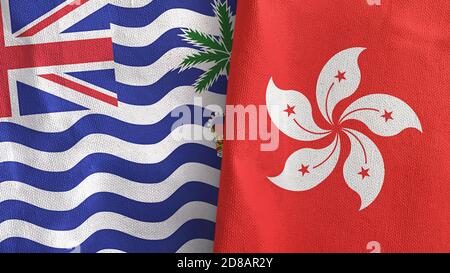 Hong Kong and British Indian Territory two flags textile cloth 3D rendering Stock Photo