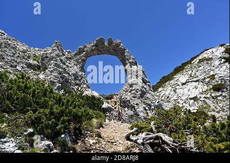 Hajdučka vrata natural phenomenon on mountain Čvrsnica, Bosnia and Herzegovina Stock Photo