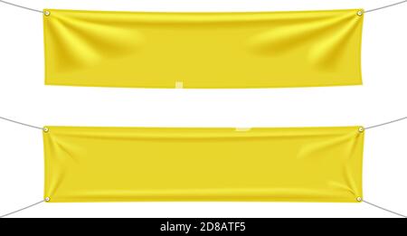 Yellow textile banners with folds isolated on white background Stock Vector