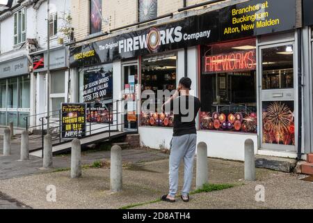 Fireworks on sale at The Original Fireworks co. shop, UK. There are concerns over safety this bonfire night during the covid-19 pandemic 2020 Stock Photo