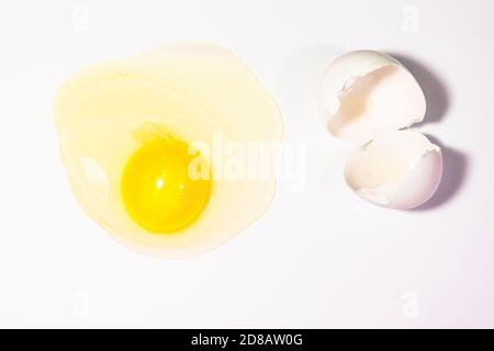 broken egg and shell on a white background Stock Photo