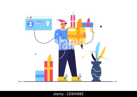 Concept, the guy gives gifts to people on holidays Stock Vector