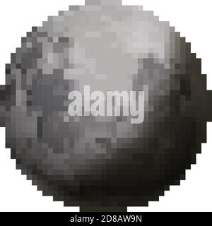 Bright glossy Moon, cute satellite in pixel art style on white Stock Vector
