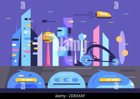 Concept of modern city of the future in flat style Stock Vector