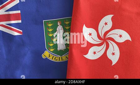 Hong Kong and Virgin Islands British two flags textile cloth 3D rendering Stock Photo