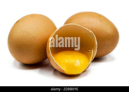 Raw eggs isolated on white background Stock Photo