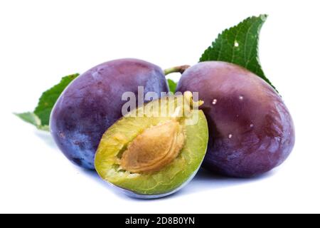Plums isolated on white background Stock Photo