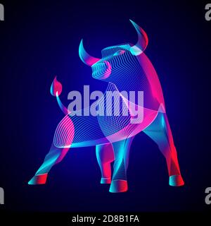 Angry Bull. Stylized silhouette of standing horned ox - symbol of the year in the Chinese zodiac calendar. Outline vector illustration of wild animal Stock Vector