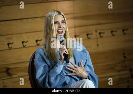 Charlotte, United States. 28th Oct, 2020. White House senior adviser Ivanka Trump campaigns for President Donald Trump at Alexander Homestead in Charlotte, North Carolina, on Wednesday, October 28, 2020. Republican candidate President Donald Trump and Democratic candidate former Vice President Joe Biden are campaigning in the final days before the 2020 presidential election on November 3. Photo by Al Drago/UPI Credit: UPI/Alamy Live News Stock Photo