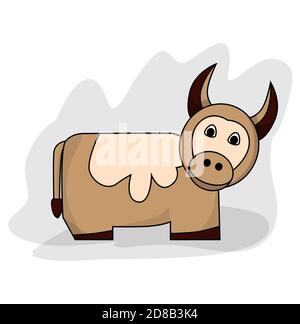 The stylized image of a cow. Vector drawing of a brown bull in cartoon style Stock Vector