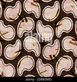 Seamless dark paisley block print background. Boho ethnic soft furnishing fabric style. Tie dye decorative ogee motif pattern textile. Grunge winter Stock Photo