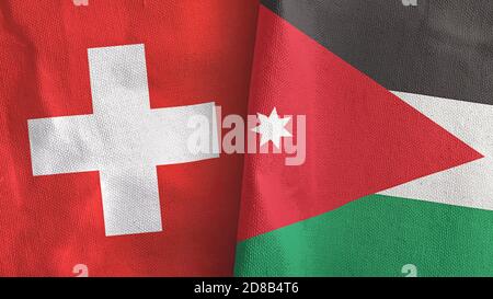 Jordan and Switzerland two flags textile cloth 3D rendering Stock Photo