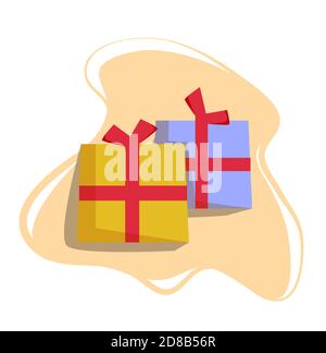 Gifts in a flat style. Illustration of two gift boxes with bows. Stock Vector