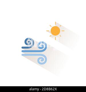 Wind and sunny day. Isolated color icon. Weather glyph vector illustration Stock Vector