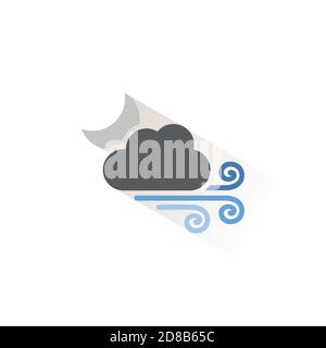 Wind, moon and cloud. Isolated color icon. Weather glyph vector ...